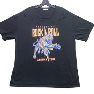 Rock Roll Shirt Mens Small Thrashed Grunge Punk Cheetah Graphic AOP Streetwear